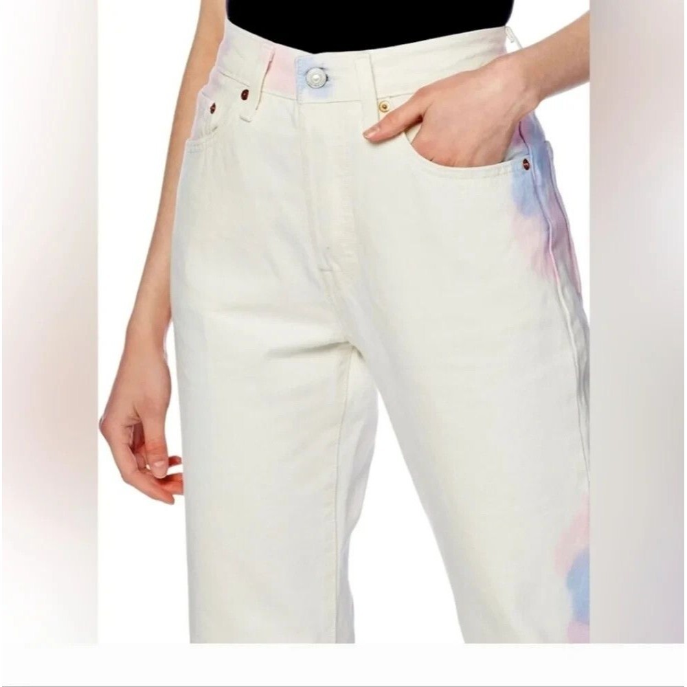 Levi's Women's 501 Jeans sz 27 x 30 White Denim Straight Leg Tie Dye Pastel